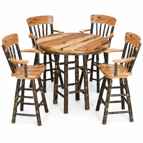 Ecommersify Inc 42-Inch Hickory Bar Table Set with Swivel Armchairs, 5 Pieces, Amish Made in USA