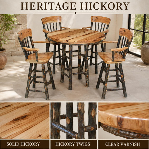Ecommersify Inc 42-Inch Hickory Bar Table Set with Swivel Armchairs, 5 Pieces, Amish Made in USA