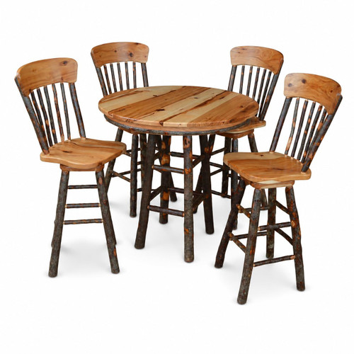 Ecommersify Inc 42-Inch Hickory Bar Table and Swivel Chair Set, 5 Pieces, Amish Made in USA