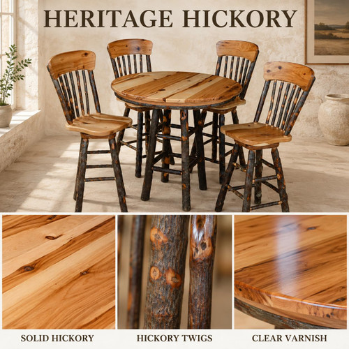 Ecommersify Inc 42-Inch Hickory Bar Table and Swivel Chair Set, 5 Pieces, Amish Made in USA