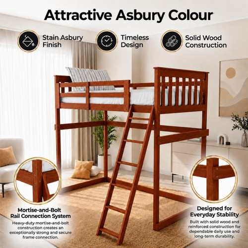 Ecommersify Inc Solid Yellow Pine Mission Loft Bed with Side Ladder, Amish Made in USA