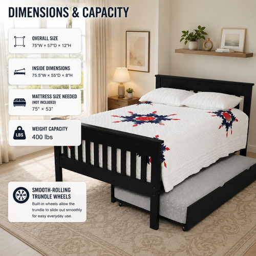 Ecommersify Inc Solid Yellow Pine Mission Bed with Trundle or Storage Options, Amish Made in USA