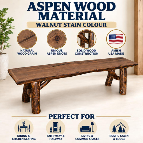 Ecommersify Inc Rustic Colorado Aspen Wood Dining Bench, Amish Made in USA