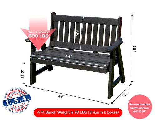 Ecommersify Inc Mission HDPE Poly Garden Bench with Cup Holders, Amish Made in USA
