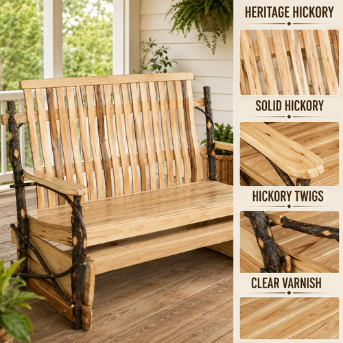 Ecommersify Inc Rustic Hickory Porch Glider Bench, Amish Made in USA