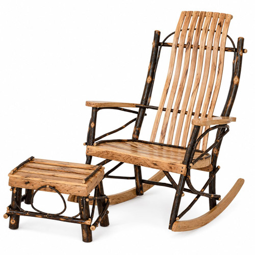 Ecommersify Inc Hickory 9-Slat Rocker and Footstool Set, Amish Made in USA