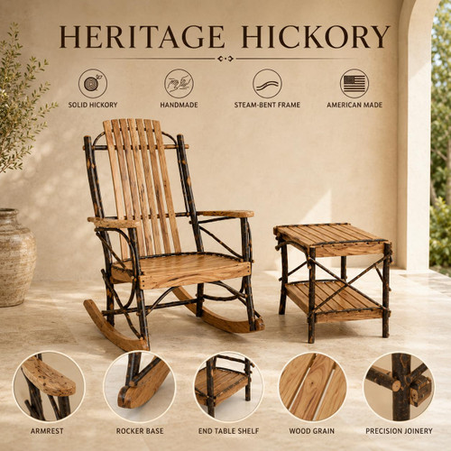Ecommersify Inc Hickory 7-Slat Rocker and End Table Set, Amish Made in USA