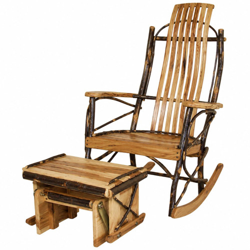 Ecommersify Inc Hickory 7-Slat Rocker and Gliding Ottoman Set, Amish Made in USA