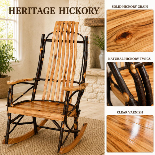 Ecommersify Inc Rustic Hickory 7-Slat Rocking Chair, Amish Made in USA