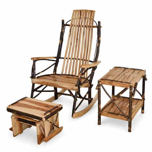 Ecommersify Inc Hickory 9-Slat Rocker, Table and Gliding Ottoman Set, Amish Made in USA