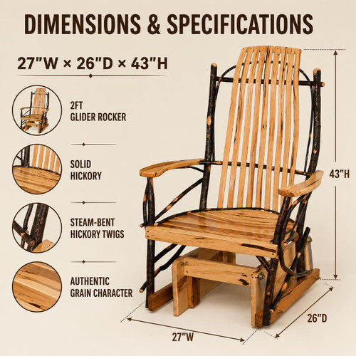 Ecommersify Inc Rustic Hickory Glider Rocking Chair, Amish Made in USA