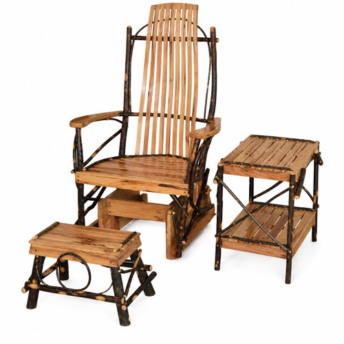 Ecommersify Inc Hickory Glider Rocker, Table and Footstool Set, Amish Made in USA
