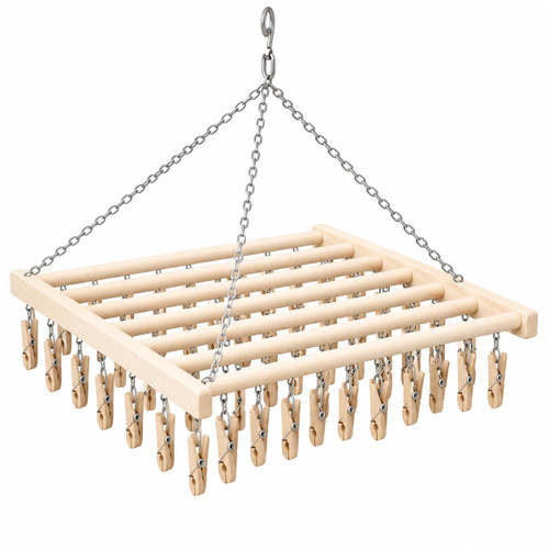 Ecommersify Inc Maple Wood Clothespin Drying Hanger with Poly Clips, Made in USA