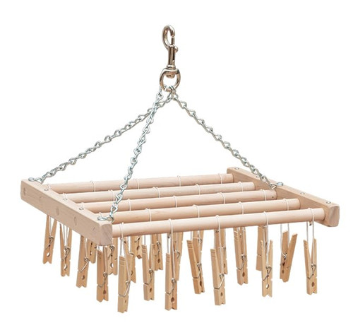 Ecommersify Inc Maple Wood Clothespin Drying Hanger with Wooden Clips, Made in USA