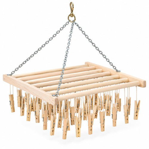 Ecommersify Inc Maple Wood Clothespin Drying Hanger with Wooden Clips, Made in USA