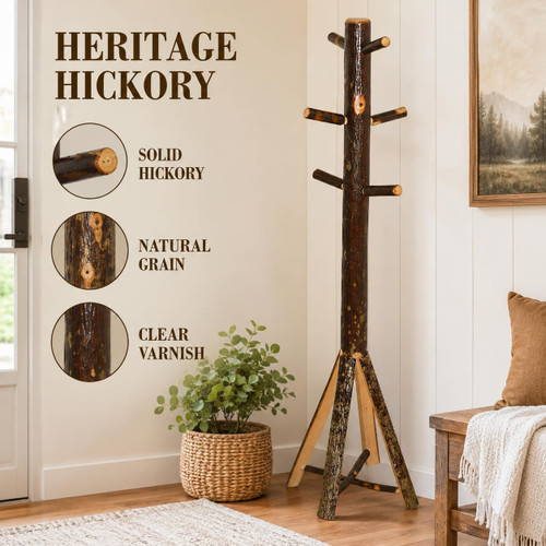 Ecommersify Inc Rustic Hickory Split Base Coat Tree, Amish Made in USA