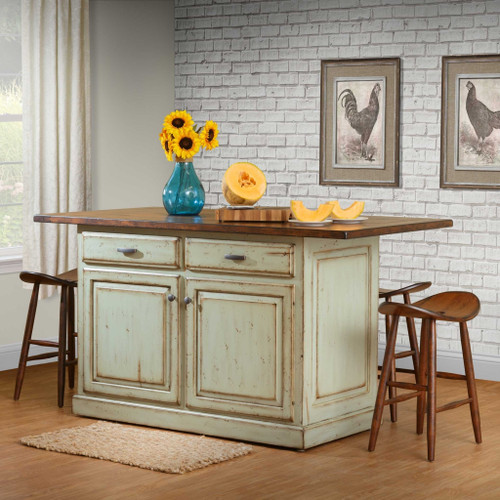 Amish Traditional Kitchen Island with 4 Saddle Stools — product view