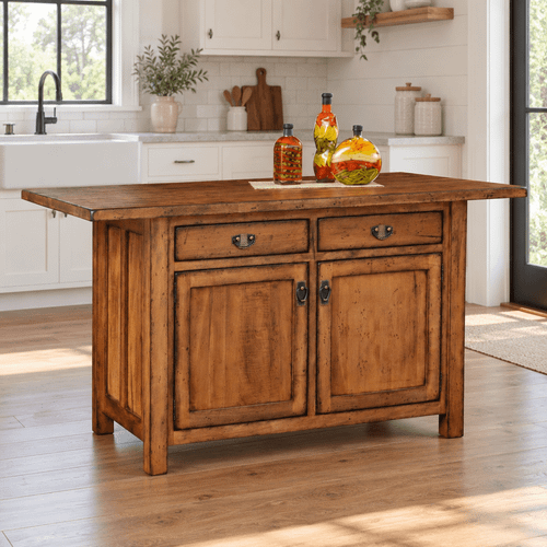 Amish Ancient Mission 2 Drawer Rustic Kitchen Island — product view