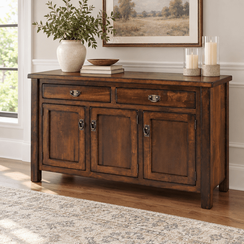 Amish Rustic Ancient Mission Butcher Block Top 3-Door Dining Buffet — product view