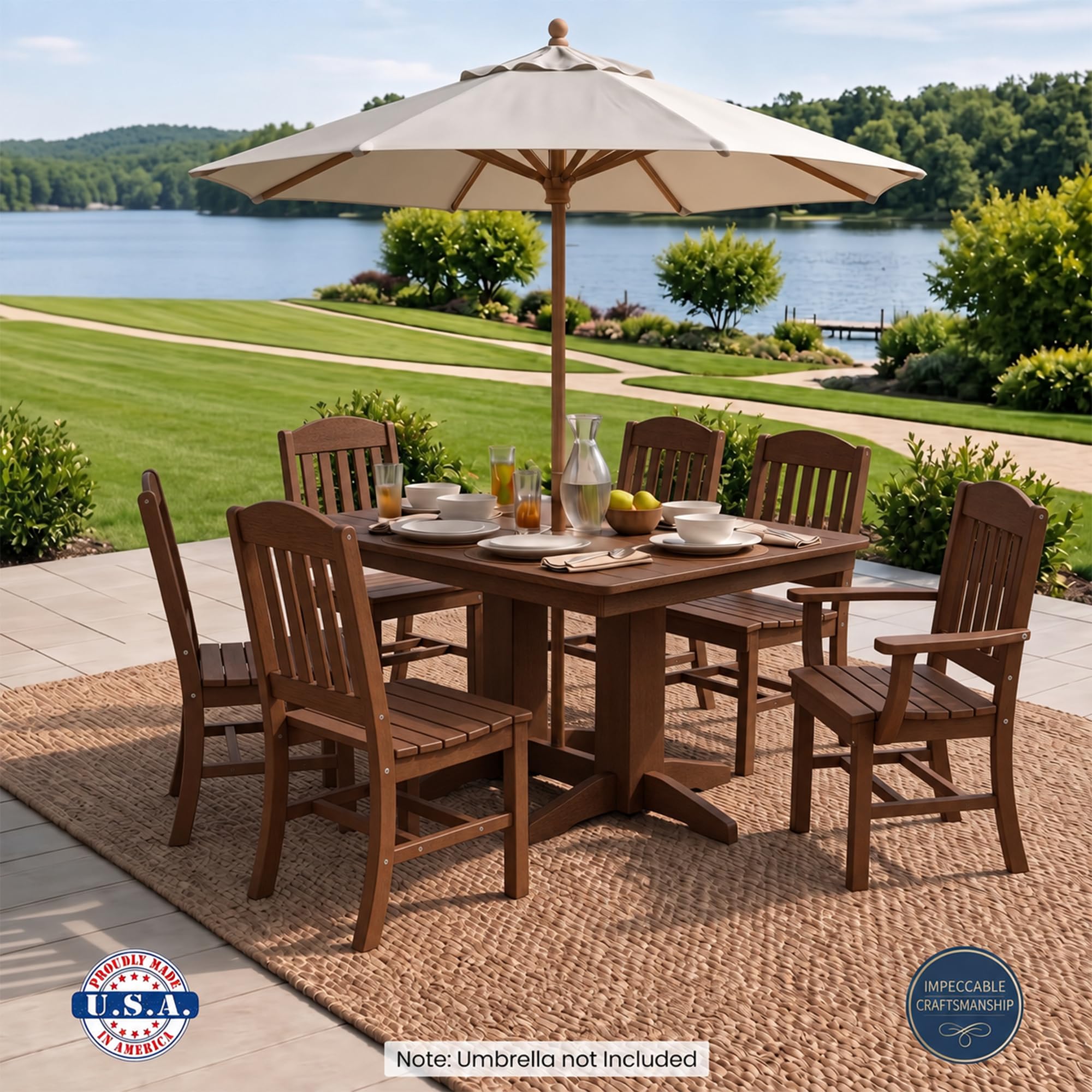 A poly lumber dining set arranged for outdoor meals