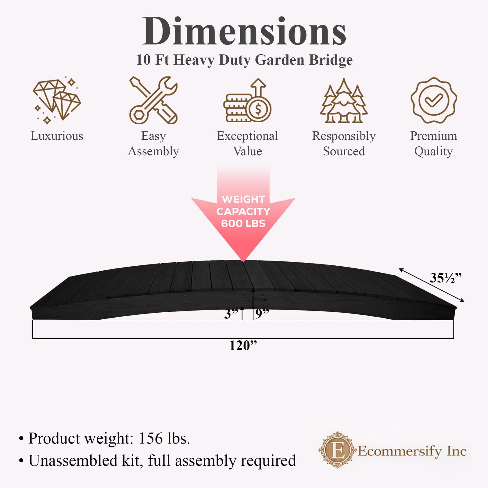 Dimensions for one garden bridge model; use the specifications for your selected size