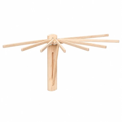 A wooden clothes drying rack