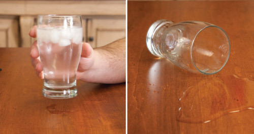 Manufacturer illustration of water on a finished wood surface