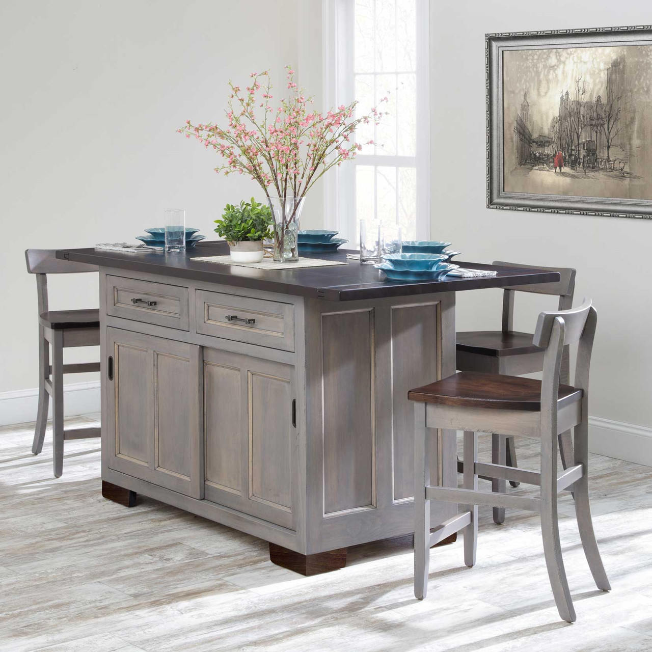 Amish Hudson Sliding Door Kitchen Island with Optional Butcher Block Top — actual product photograph