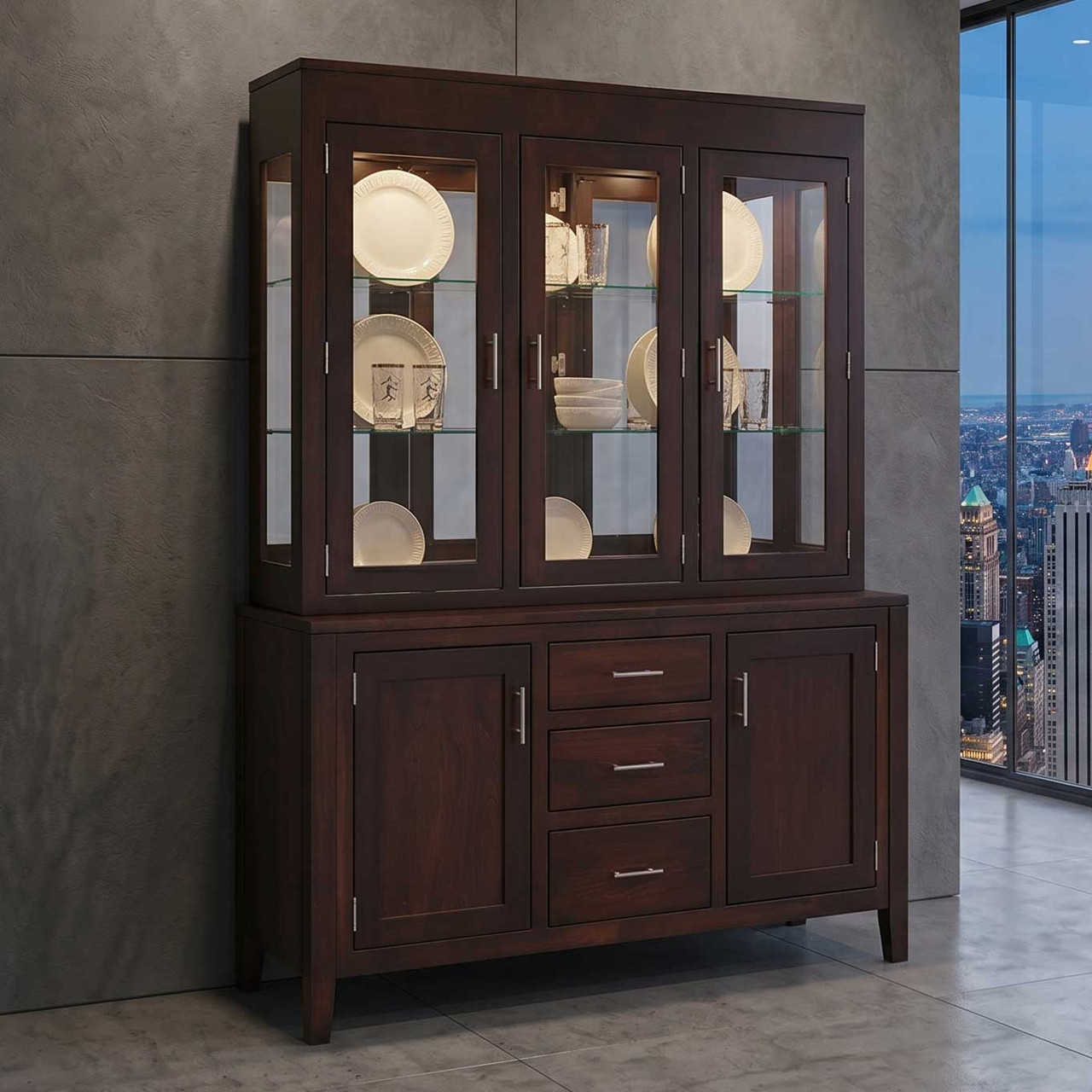 Amish Tuscany Modern Mirror Back Hutch — actual product photograph