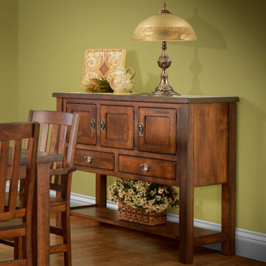 Ancient Mission Rustic Butcher Block Top Dining Sideboard | Handmade Amish Solid Wood Furniture with Heirloom Quality Craftsmanship, Made in USA