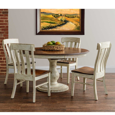 Raleigh Round Expandable Pedestal Dining Table | Handmade Amish Solid Wood Furniture with Heirloom Quality Craftsmanship, Made in USA