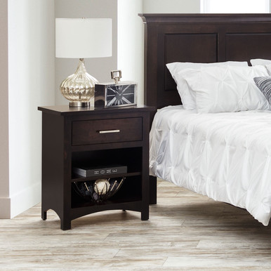 Avondale 1-drawer Open Shelf Nightstand | Handmade Amish Solid Wood Furniture with Heirloom Quality Craftsmanship, Made in USA