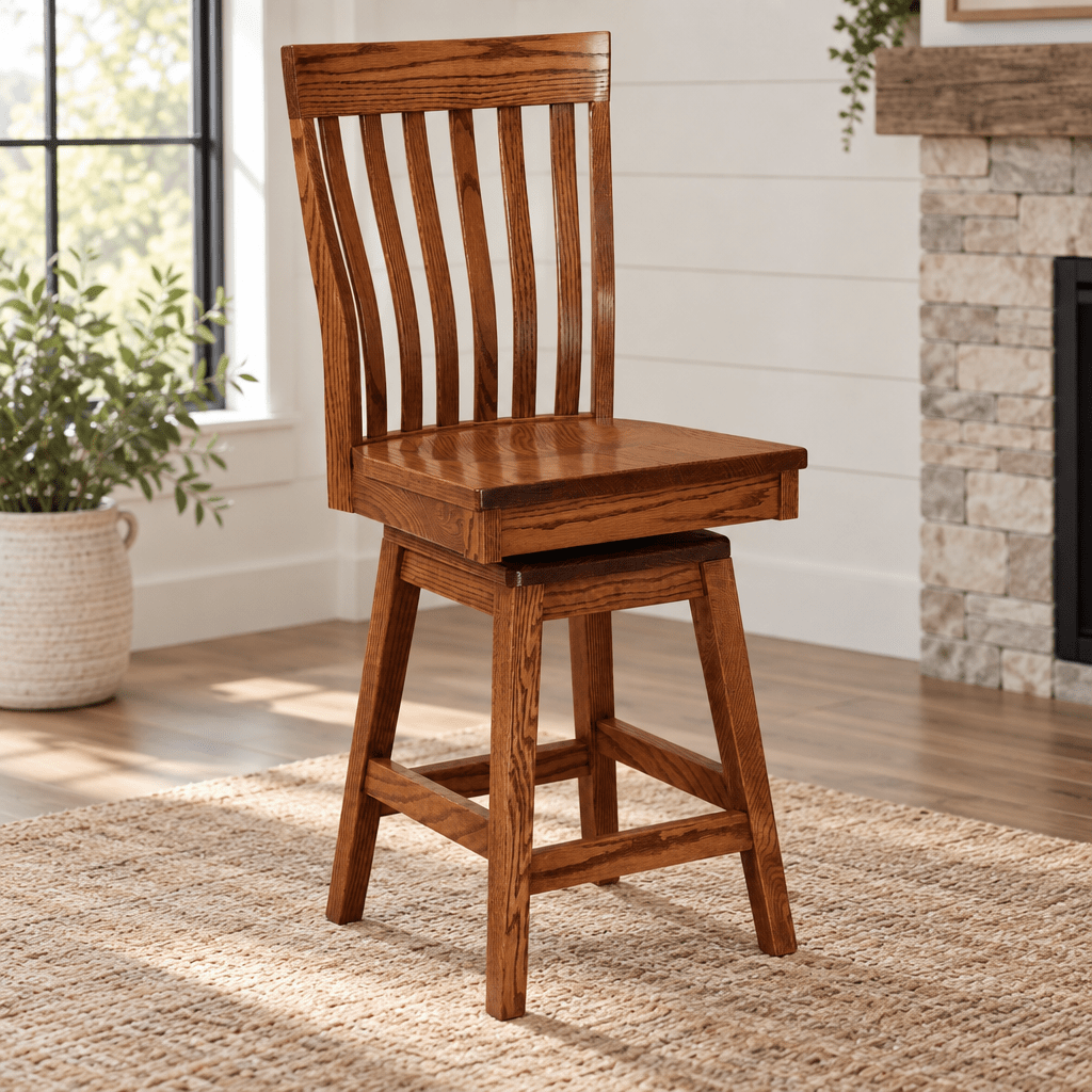 Amish Theodore Lumbar Wood Swivel Bar Stool — actual product photograph