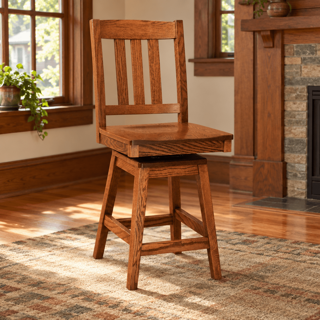 Amish Ancient Mission Swivel Bar Stool — actual product photograph