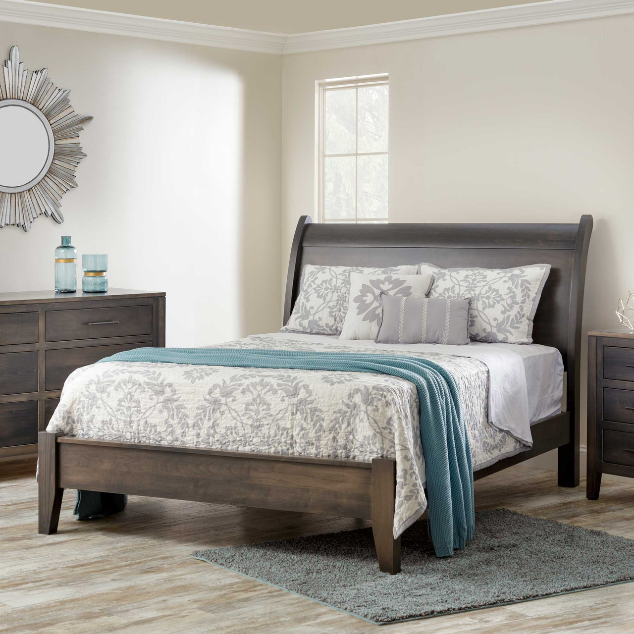 Amish Riverview Modern Wood Sleigh Bed — actual product photograph