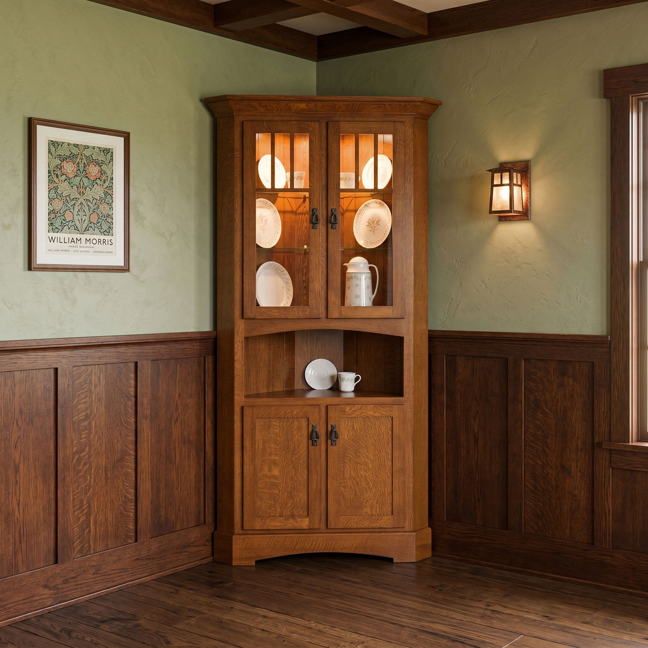 Amish Mission Corner China Corner Hutch — actual product photograph