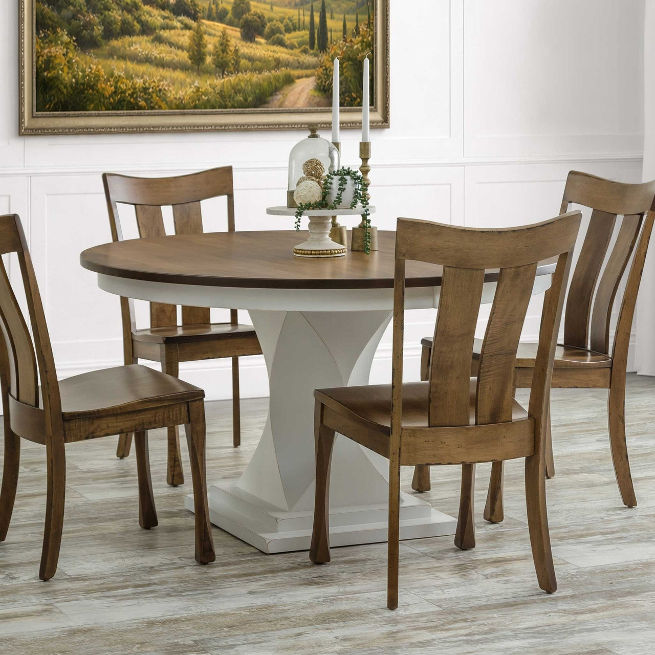 Amish Romney Single Pedestal Solid Wood Dining Table — actual product photograph