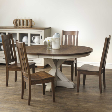 Hudson Round Expandable Pedestal Table | Handmade Amish Solid Wood Furniture with Heirloom Quality Craftsmanship, Made in USA