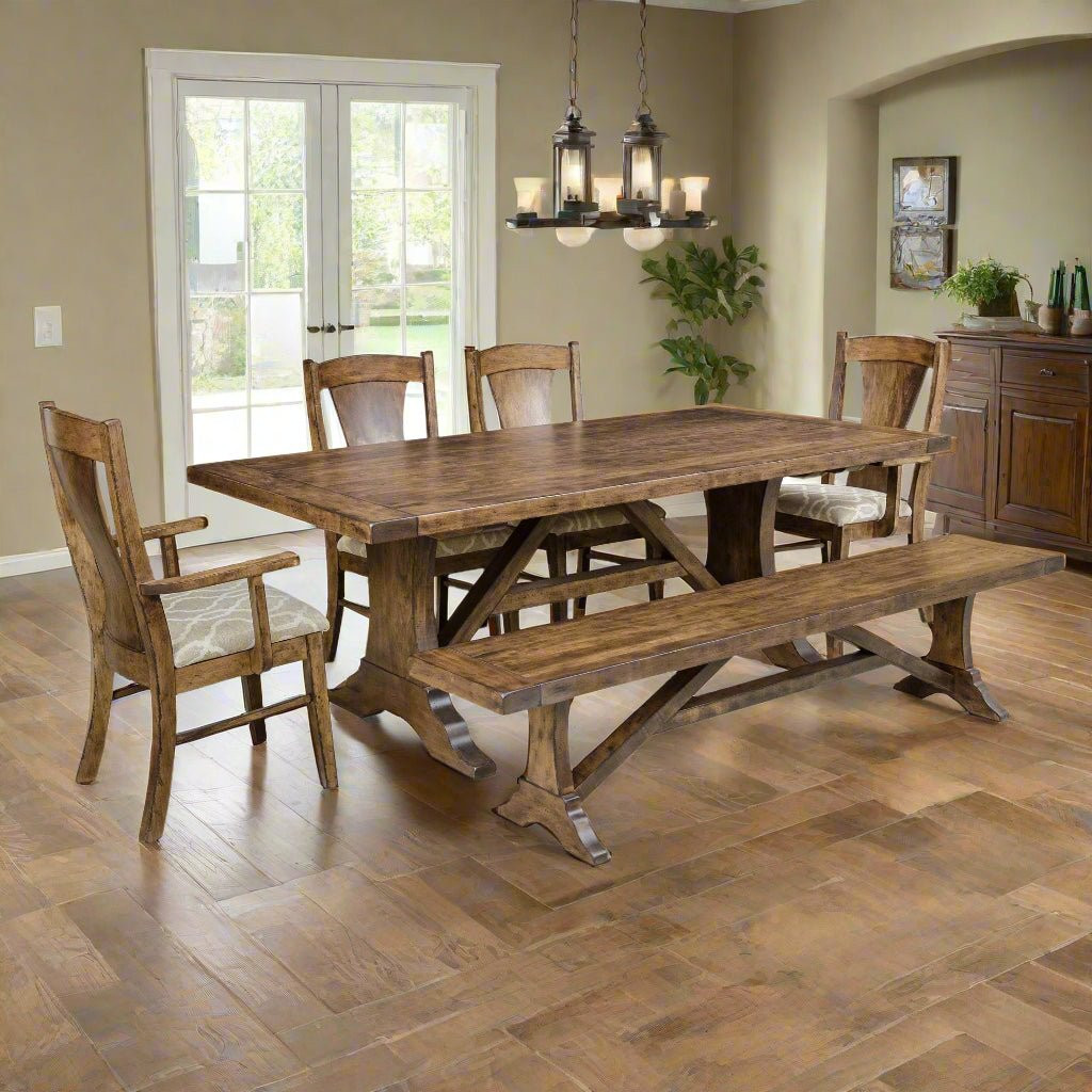 Westin Amish Solid Wood Trestle Dining Table — actual product photograph
