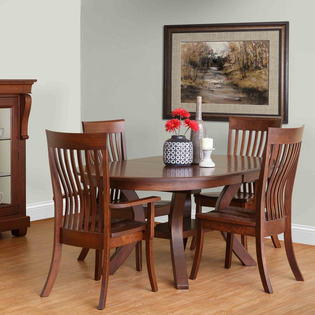 Amish Christy Oval Expandable Pedestal Dining Table — actual product photograph