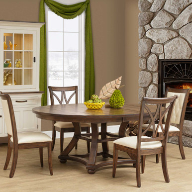 Marshfield Round Expandable Dining Table | Handmade Amish Solid Wood Furniture with Heirloom Quality Craftsmanship, Made in USA