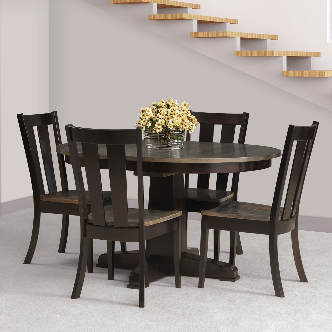 Amish La Croix Round Expandable Dining Table — actual product photograph