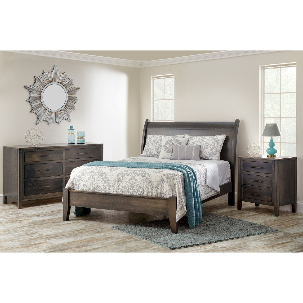 Amish Tuscany Modern Wood 3 Pc Sleigh Bedroom Set — actual product photograph