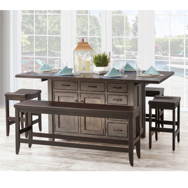 Ancient Mission 6 Drawer Rustic Kitchen Island | Handmade Amish Solid Wood Furniture with Heirloom Quality Craftsmanship, Made in USA