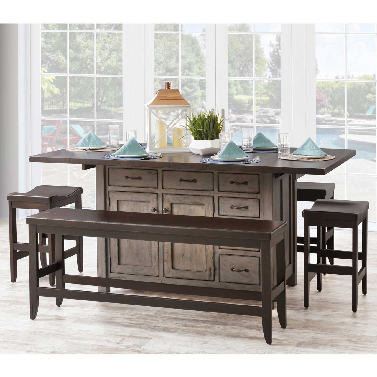 Amish Ancient Mission Large Expanding Kitchen Island for 6 — actual product photograph