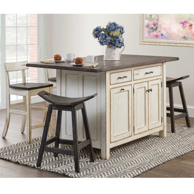 Ancient Mission Kitchen Island with 2 Bar Chairs & 2 Swivel Stools | Handmade Amish Solid Wood Furniture with Heirloom Quality Craftsmanship, Made in USA