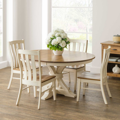 Sherwood 48" Round Expandable Pedestal Dining Table and Chair Set - As Shown | Handmade Amish Solid Wood Furniture with Heirloom Quality Craftsmanship, Made in USA