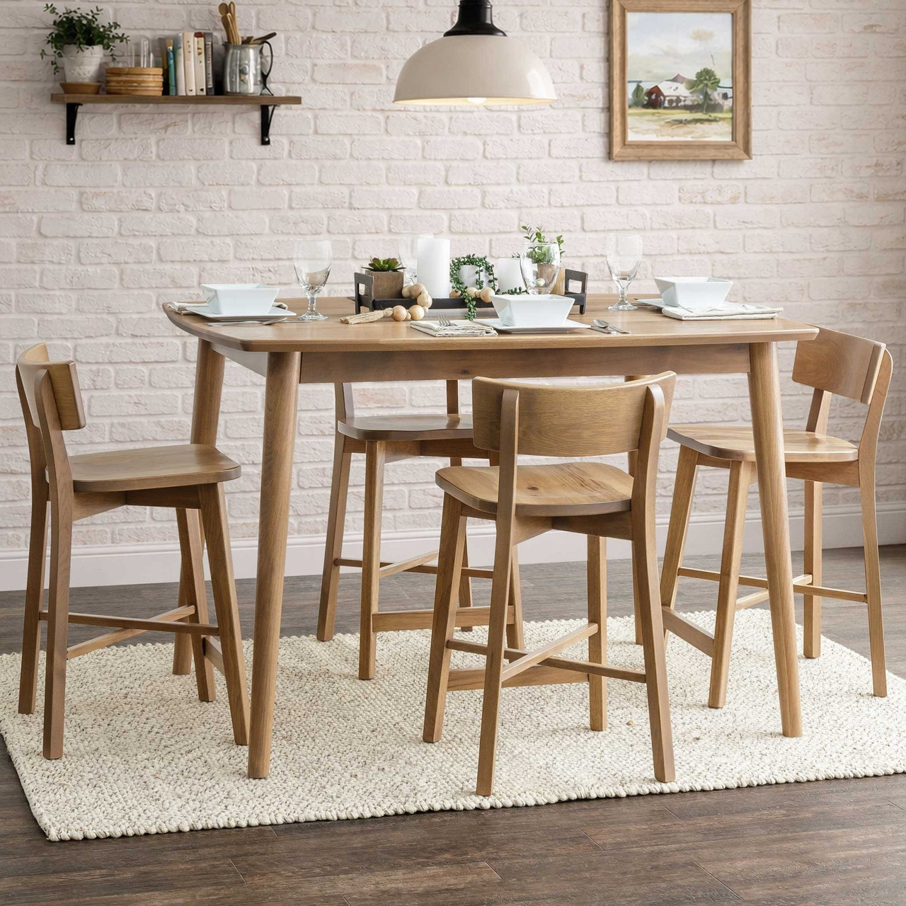 Amish 42"x 54" Austin Mid Century Modern Counter Table with 4 Stools — actual product photograph