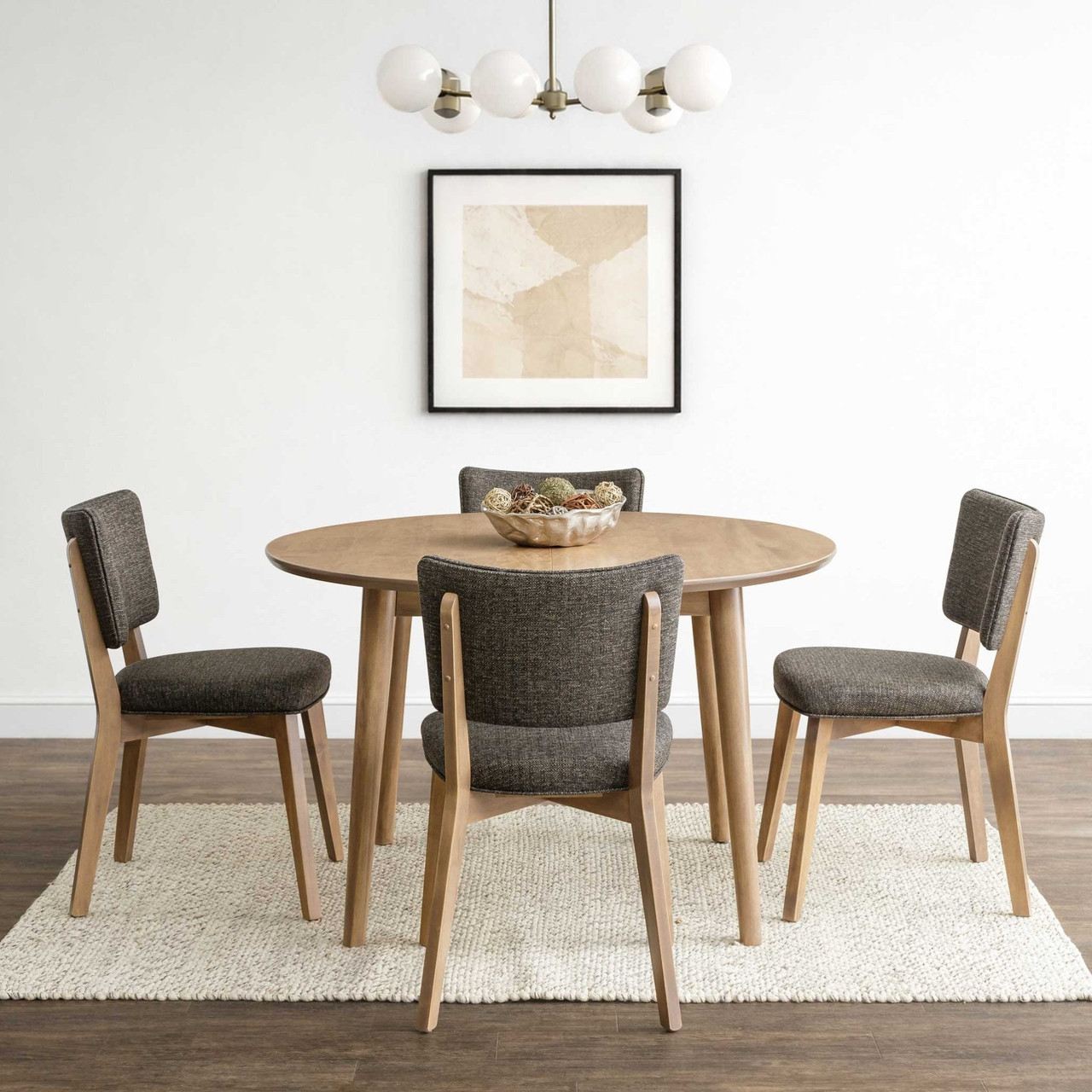 Amish 48" Norway Expandable Hard Maple Round Table with 4 Cushion Chairs — actual product photograph