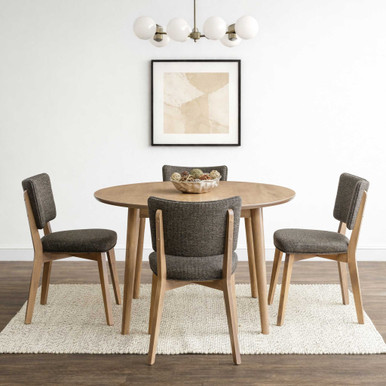 48" Norway Expandable Hard Maple Round Table with 4 Cushion Chairs | Handmade Amish Solid Wood Furniture with Heirloom Quality Craftsmanship, Made in USA